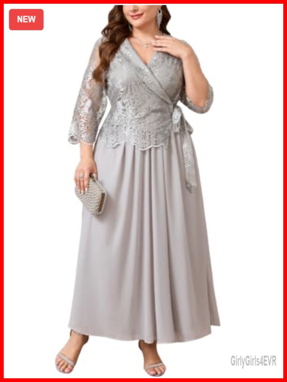 Plus Size Floral Lace Chiffon Maxi Dress Mother of Bride Wedding Guest
